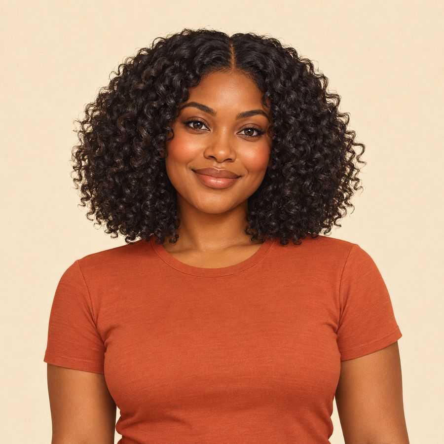 The same woman with natural curls in the original example photo