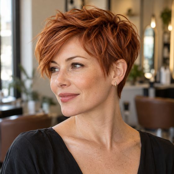 A copper pixie cut